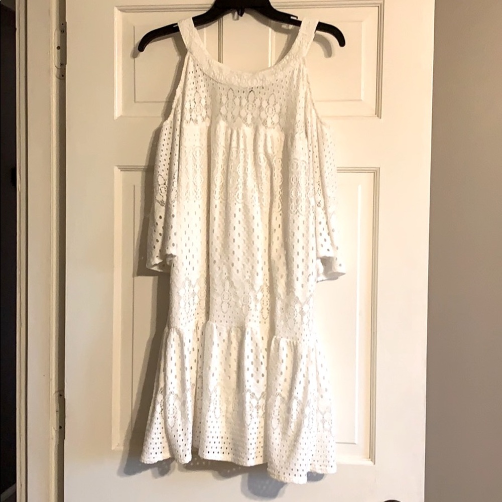 Eyelet, cold shoulder dress